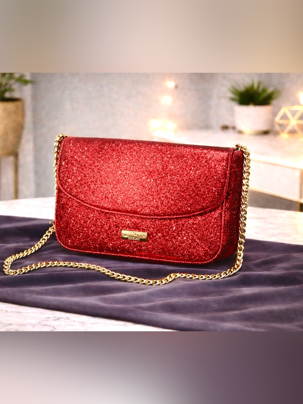 Jimmy Choo Beauty Red Glitter Evening Bag